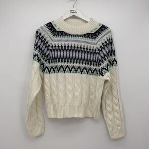 Mountain & Isles Colorful Fair Isle Cable Knit Sweater Acrylic Size SM